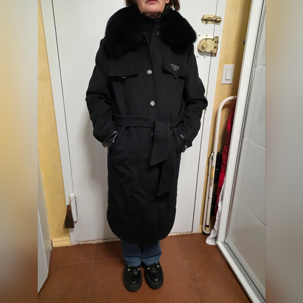 Prada Black Coat with Fur Detail